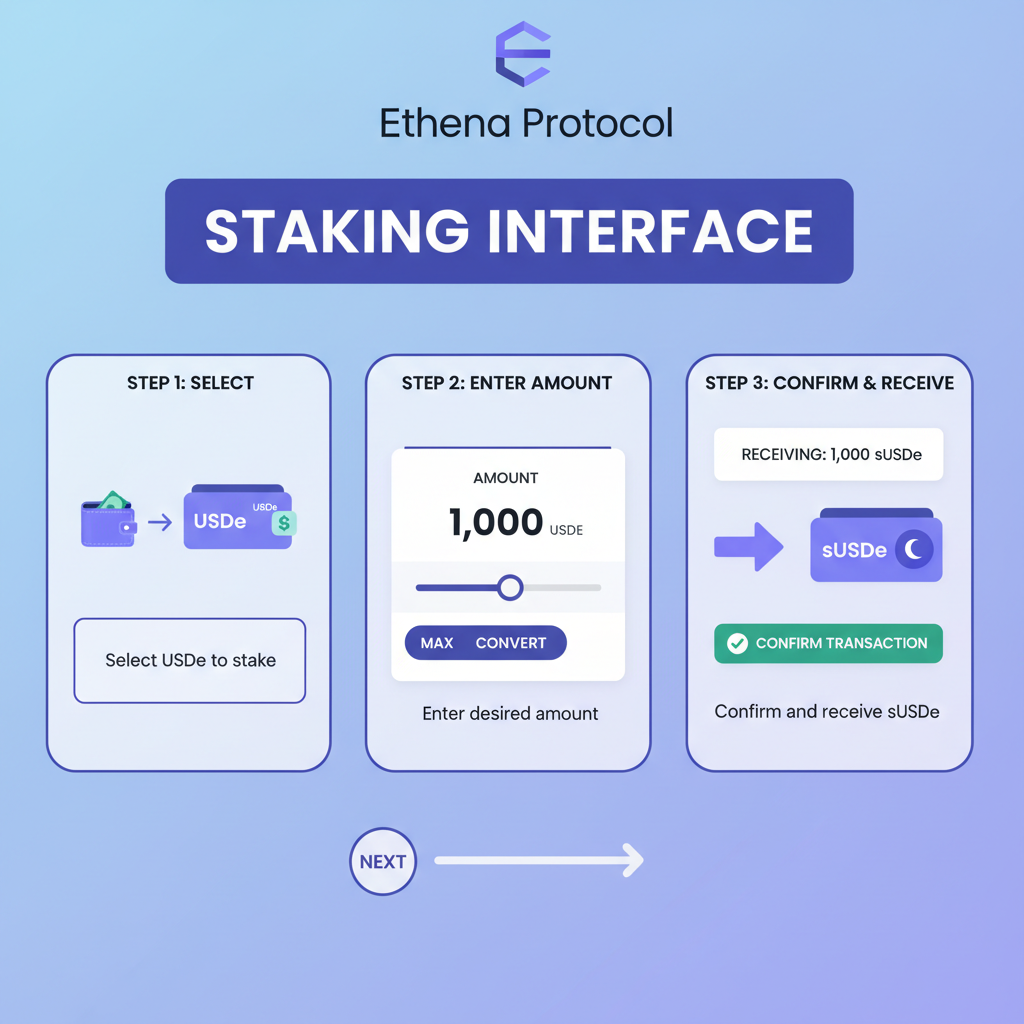 Ethena staking interface converting USDe to sUSDe