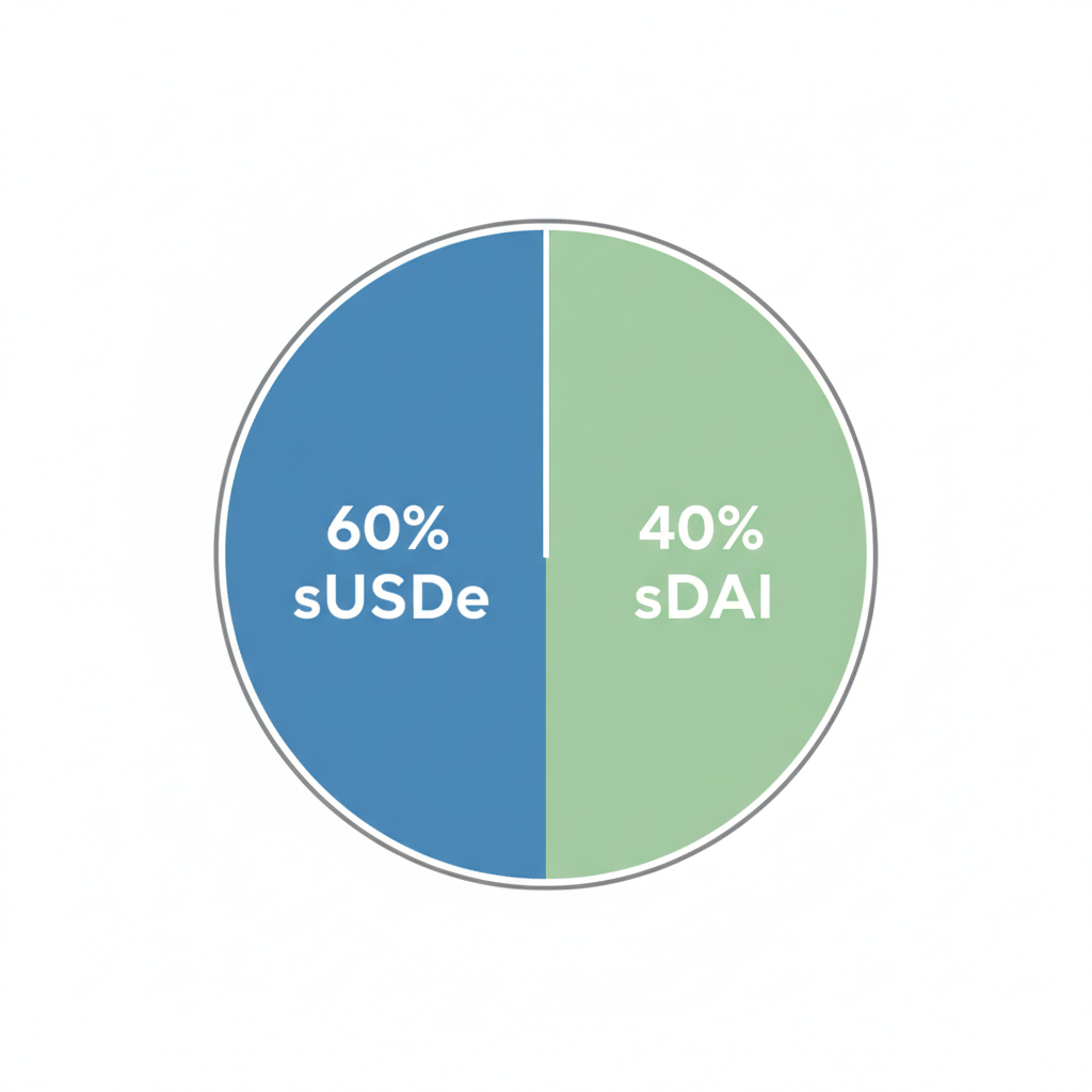 pie chart showing 60/40 allocation of sUSDe and sDAI stablecoins