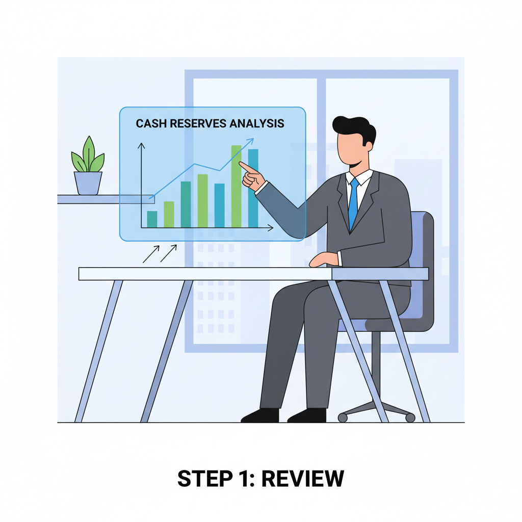 professional treasurer analyzing cash reserves chart in modern office